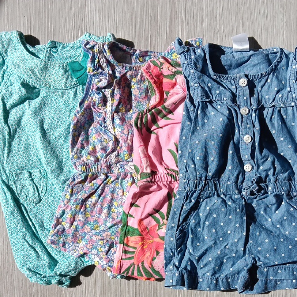 Floral and Denim Baby Romper Set